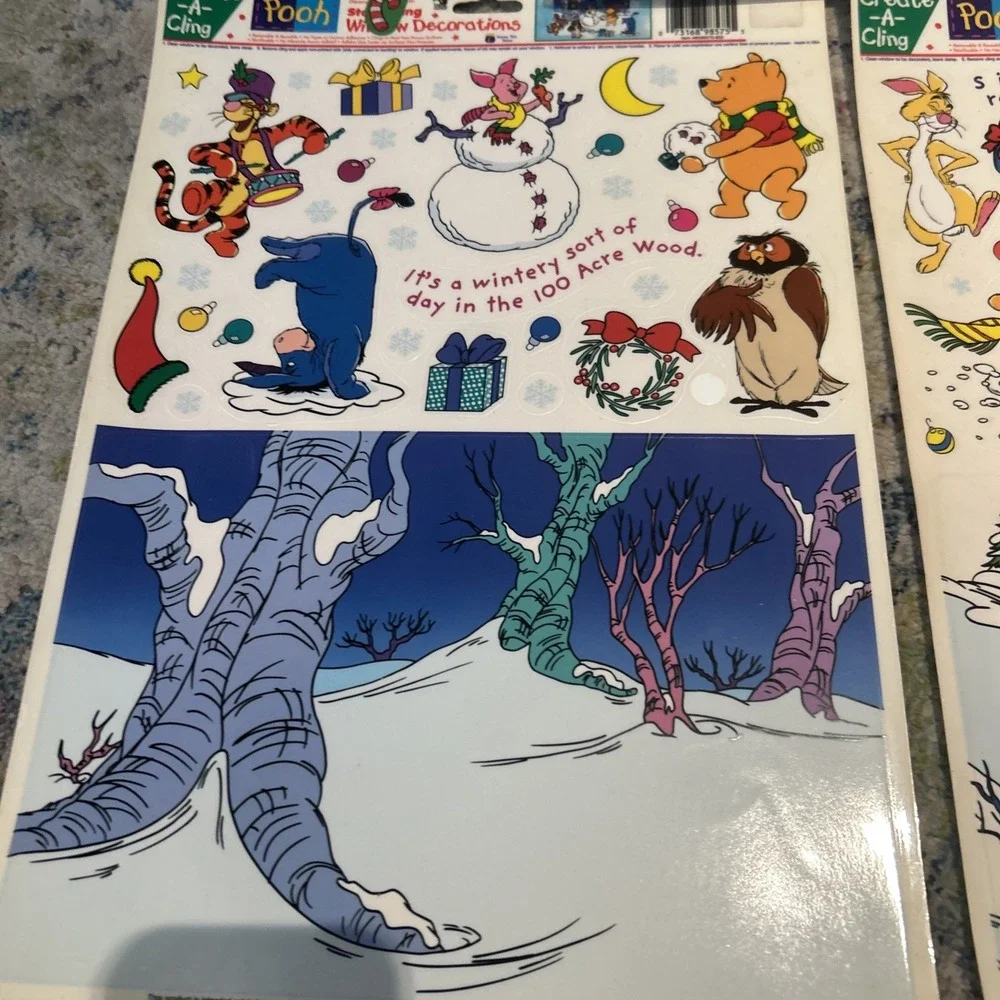 Disney Winnie the Pooh Christmas Window Clings Vintage Create-A-Cling Lot of 3